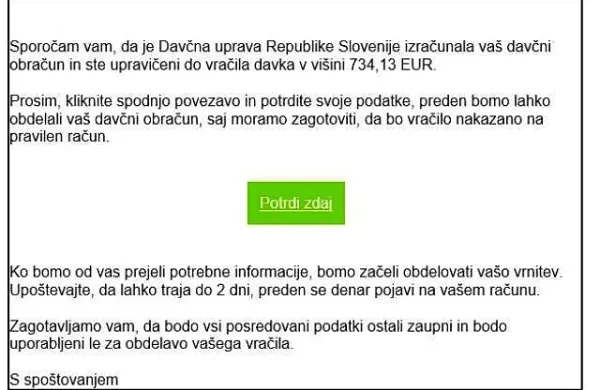 Furs opozarja na prevarantska elektronska sporočila