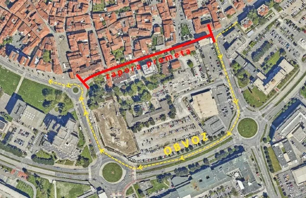 Območje zapore prometa na Vojkovem nabrežju