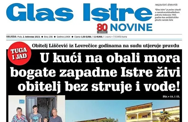 Današnja naslovnica Glasa Istre