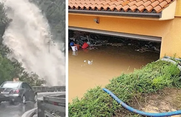 Na območju Rabca, Labina in Raše so poplavljene nekatere ulice, 
ceste in kleti, kot tudi plaža in vhod v hotele Maslinica.