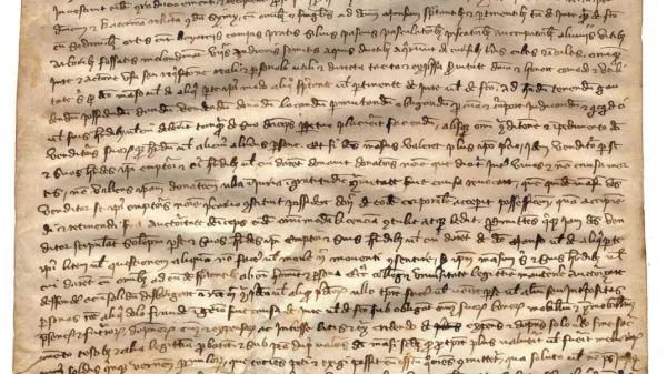  675 let stara listina (12. april 1348,  Krmin), ki jo  je sestavil notar 
Petrus, imenovan Hermacoras iz Ogleja, po cesarski avtoriteti 
javni notar, je shranjena v fondu SI_PAK/0335_00001.  

