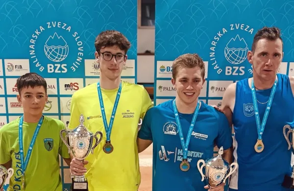 Prvaki na dnevu slovenskega balinanja 2023 (z leve) Žiga Moličnik 
(Kozlek Kuteževo), Urban Hiti (Cerkniško jezero), Jaka Štremfel 
(Marjetica Koper) in Martin Zdauc (Skala Sežana).
