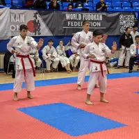 Fudokan svetovno prvenstvo so pripravili v srbski prestolnici. Z leve so: Aljaž Rušt, Matej Jeftenić, Matija Humar. 