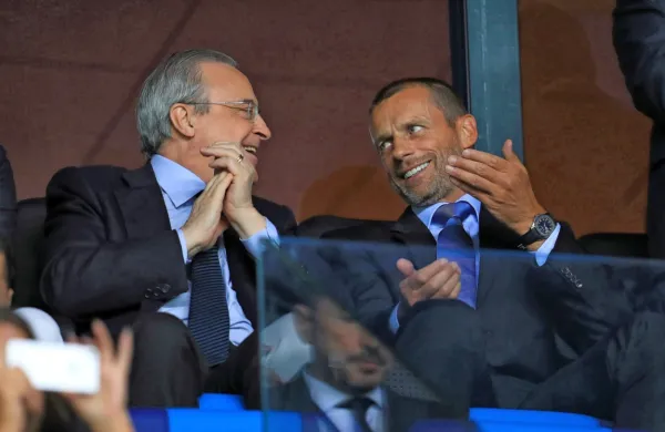 Kdo se bo zadnji smejal? Ppredsednik Reala Florentino Perez (levo) ali prvi mož Uefe Aleksander Čeferin?