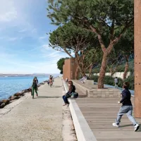Slika, označena kot rt Rex, prikazuje še eno linijo dreves, ki skupaj 
z lesenimi površinami ločijo sprehajalni in kolesarski del. 