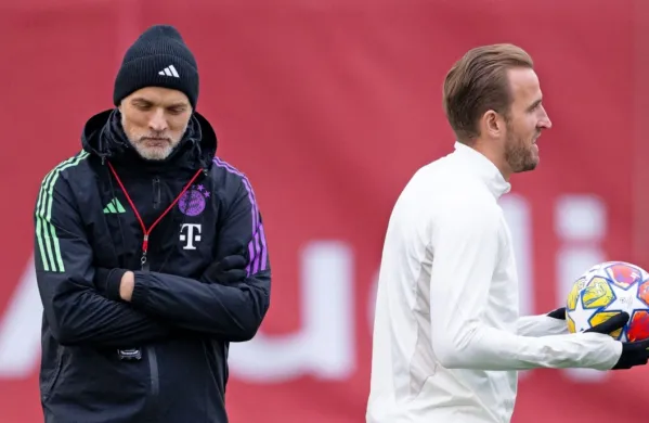 Thomas Tuchel (levo) po letošnji sezoni zapušča klop Bayerna, za 
katerega pa bo še naprej zabijal gole Harry Kane.