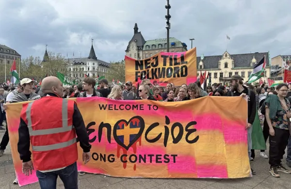 V Malm&ouml;ju pred drugim polfinalom pesmi Evrovizije protesti v podporo Palestini