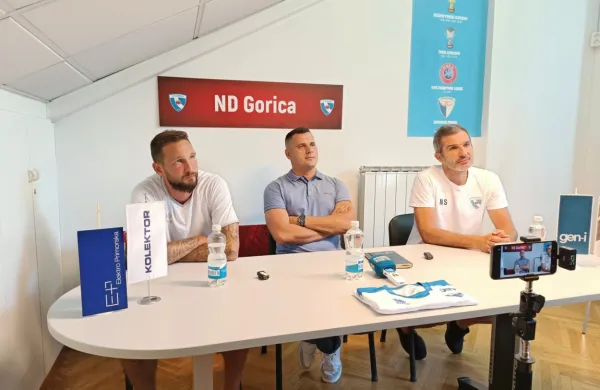 Cilje ND Gorica so pred  sezono predstavili (z leve): Tim Matavž, Zoran Ljubinković in Nenad Stojaković. 