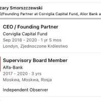 Cezary Smorszczewski je bil član upravnega odbora Alfa Bank, 
največje ruske zasebne banke, ki je v Fridmanovi lasti. (Foto: 
LinkedIn)