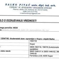Prva stran cenitve, s katero je Univerza na Primorskem utemeljila 
visoko ceno za nakup in prenovo prostorov v Kopru. Izdelal jo je 
sodni cenilec Salko Pivać. 