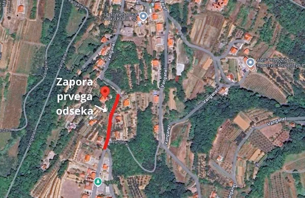 Predvidoma v torek, 5. novembra, bo v veljavo stopila popolna 
zapora prvega, zgornjega odseka od naslova Vanganel 59b do 
razpotja poti pri naslovu Vanganel 55.