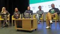 Gostje okrogle mize (z leve): Erika Lojk, Metka Pirc, Matjaž Bajec,  Jani Peljhan in Tine Murn.