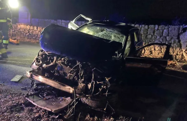 Tik ob viaduktu se je mladi voznik sam rešil iz popolnoma 
uničenega avta.