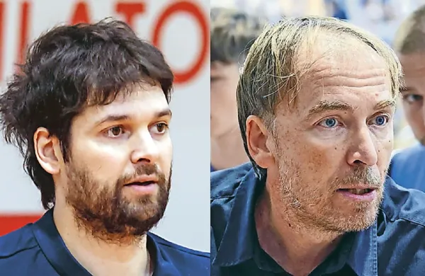 Trener Plame Pur Sašo Ožbolt in trener Hidrie Igor Pučko  