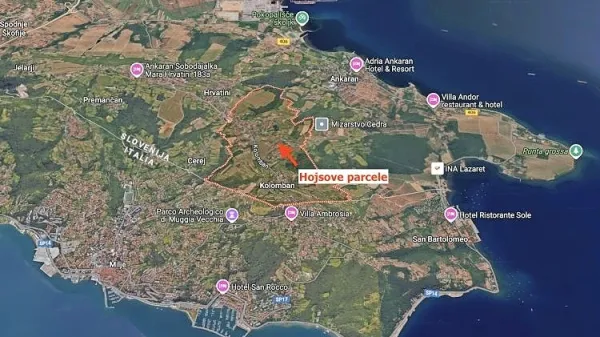 Položaj treh parcel Aleša Hojsa na Kolombanu v koprski  občini