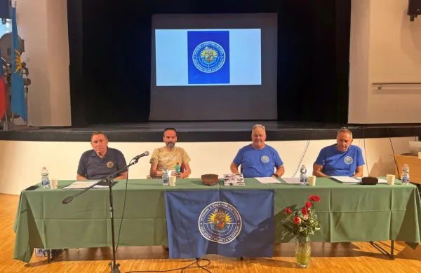 Govorniki na okrogli mizi o osamosvojitvenih dogodkih (z leve): 
Fabio Steffe, Daniel Novakovič, Joško Mezgec in Štefan Žugec