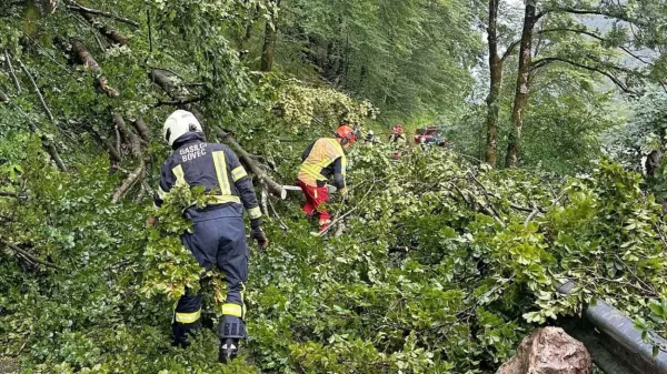 V okolici Bovca so gasilci s hitrim odstranjevanjem podrtih dreves 
rešili skupino ujetih kolesarjev.