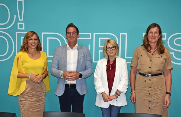 Turistični utrip so predstavili (z leve)  Mija Lorbek, Samo Turel,  Chiara Gatta in Katja Kralj.  