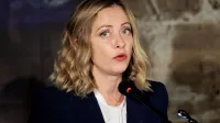 Ciper, Pafos.Srecanje voditeljev drzav EU v formatu MED9.Skupna izjava za medije.Italijanska predsednica vlade Giorgia Meloni.