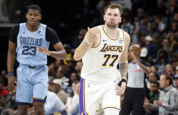 Oct 31, 2025; Memphis, Tennessee, USA; Los Angeles Lakers guard Luka Doncic (77) reacts during the fourth quarter against the Memphis Grizzlies at FedExForum.,Image: 1049535139, License: Rights-managed, Restrictions: *** Worldwide Rights Except Baltics, China, Denmark, Finland, Germany, Hong Kong, Japan, Macau, Norway, Poland, South Korea, Sweden, and Taiwan *** No sales outside your territory. No 3rd parties. No redistribution ***, Model Release: no, Credit line: Imagn Images/ddp USA/Profimedia
