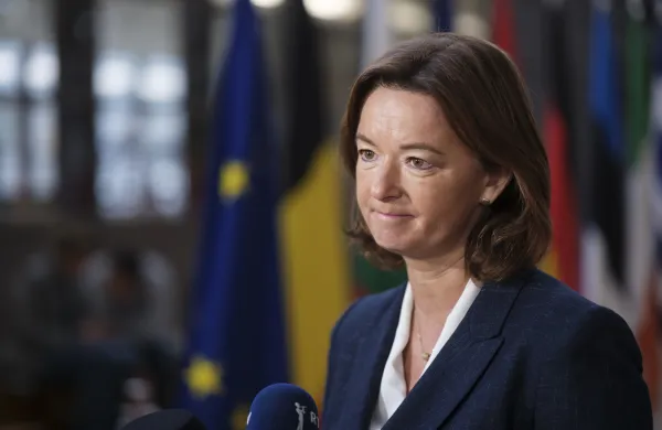 Belgija, Bruselj.Izjava za medije ministrice za zunanje zadeve Tanja Fajon ob robu zasedanja Sveta EU za zunanje zadeve.