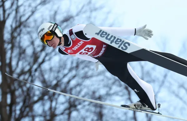 Domen Prevc of Slovenia in action during the individual competition of the FIS Ski Jumping World Cup at the Adam Malysz Ski Jump in Wisla, Poland, 07 December 2025.,Image: 1057378457, License: Rights-managed, Restrictions: POLAND OUT, Model Release: no, Credit line: Grzegorz Momot/PAP/Profimedia