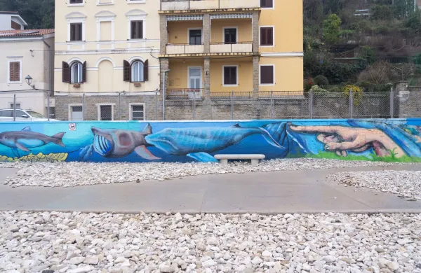 Organizacija Greenpeace Slovenija je s 45-metrskim grafitom v Piranu obeležila začetek veljavnosti svetovnega sporazuma ZN o za&scaron;čiti oceanov.