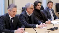 Premier Robert Golob, gospodarski minister Matjaz Han, minister za delo Luka Mesec, financni minister Klemen Bostjancic.
