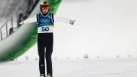 Italija, Predazzo.Zimske olimpijske igre 2026.Smucarski skoki, moska tekma na srednji skakalnici.Slovenski skakalec Domen Prevc.