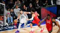 LOS ANGELES, CA - FEB 15: Luka Doncic, Victor Wembanyama (1) of World and Jalen Johnson (1), Jalen Duren of USA Stars are in action during the game of NBA All Star 2026 between USA Stars and World team at Intuit Dome, Inglewood, Los Angeles, California, United States on February 15, 2026. Tayfun Coskun/Anadolu/ABACAPRESS.COM,Image: 1075460670, License: Rights-managed, Restrictions:, Model Release: no, Credit line: AA/ABACA/Abaca Press/Profimedia