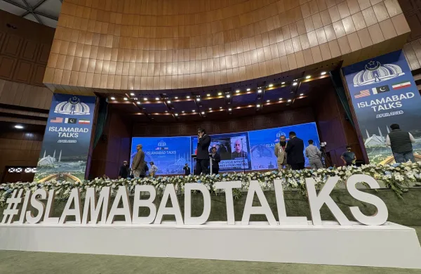 Novinarski center za pogovore med Združenimi državami Amerike in Iranom v Islamabadu.
