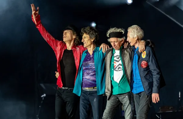 Od leve: Mick Jagger, Ronnie Wood, Keith Richards in Charlie Watts po koncertu v Londonu