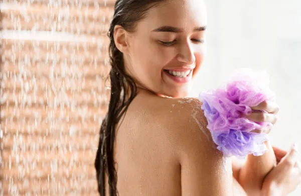Girl Rubbing Body With Shower Gel Under Water Drops, Copy Space,Image: 1095376373, License: Royalty-free, Restrictions:, Model Release: no, Credit line: Prostock-studio/Alamy/Profimedia