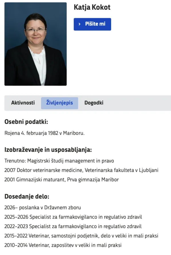 Življenjepis Katje Kokot na spletni strani DZ