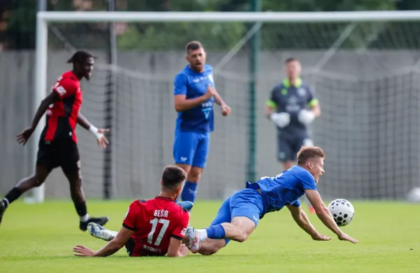 in action during play-off for the spot in Prva liga Telemach 2026/2027 football match between Primorje and Nafta 1903 in Ajdovscina, Slovenia on May 27, 2026