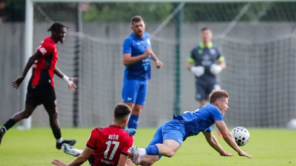 in action during play-off for the spot in Prva liga Telemach 2026/2027 football match between Primorje and Nafta 1903 in Ajdovscina, Slovenia on May 27, 2026