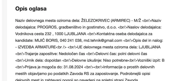 V imenu podjetja Progros je že leta 2024 delavce novačil Boris Mijič