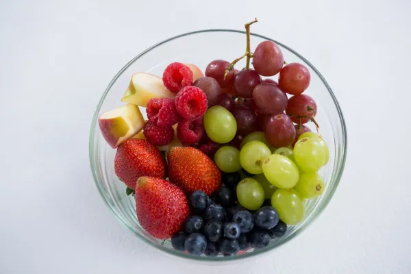 Overhead of various fruits in bowl against white background,Image: 326975045, License: Rights-managed, Restrictions:, Model Release: yes, Credit line: -/Wavebreak/Profimedia