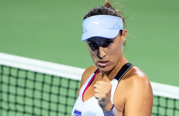 Andreja Klepac of Slovenia celebrates at day 5 of WTA 250 Zavarovalnica Sava Portoroz, on September 15, 2022 in Stadium Marina, Portoroz/Portorose, Slovenia. Photo by Matic Klansek Velej/Sportida