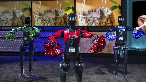 Dancing robots, humanoid, exhibition stand, exhibition, company Hisense, China, Chinese, IFA, Internationale Funkausstellung, 2025, Messe Berlin, exhibition centre, Charlottenburg, Berlin,Image: 1038776000, License: Rights-managed, Restrictions:, Model Release: no, Credit line: Ingo Schulz/imageBROKER/Profimedia