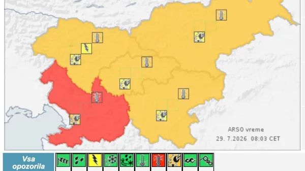 Arso je za soboto za jugozahod drzave izdal rdece vremensko opozorilo zaradi visokih temperatur.