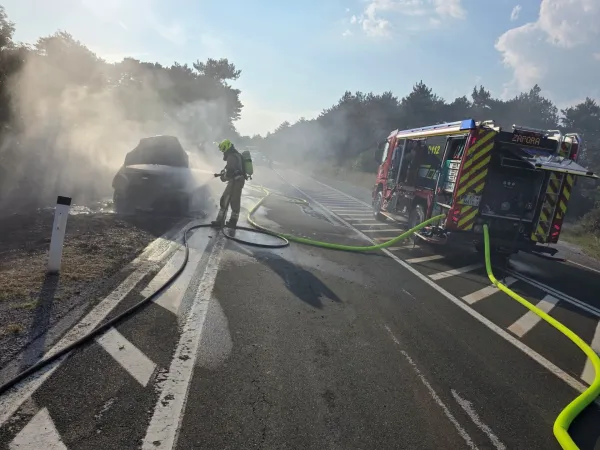 Včeraj okoli 18. ure je zagorelo vozilo na cesti med Petrinjo in izvozom za Socerb.
