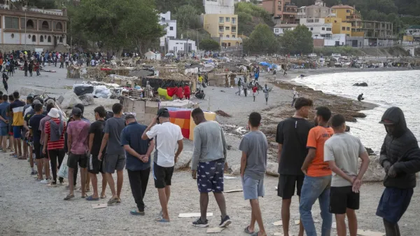 August 19, 2026, Ceuta, Spain: Several migrants on a beach on 19 August 2026 in Ceuta (Spain). Ceuta continues to face a serious humanitarian crisis following the unprecedented mass arrival of more than 70,000 migrants who swam across the Tarajal strait on 30 and 31 July. Although the current police deployment and the reinforcement of the border by the Moroccan authorities have managed to stem the flow of arrivals, the autonomous city continues to face a serious humanitarian, health and security crisis. [**********]..19 AUGUST 2026;CEUTA;MIGRATION CRISIS;MIGRANTS;IMMIGRANTS;TRAMPOL&Iacute;N;TARAJAL;PLAYA BEN&Iacute;TEZ..Marcos Moreno/Europa Press..08/19/2026,Image: 1125853207, License: Rights-managed, Restrictions: * Spain Rights OUT *, Model Release: no, Credit line: Marcos Moreno/Zuma Press/Profimedia