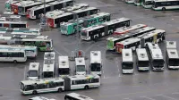 Ljubljanski potniski promet, remiza LPP, parkirani avtobusi.