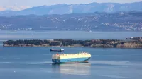 Koper, 24.02.2022Koprski zaliv, tovorne ladje na sidri&scaron;cu, ladijski promet
