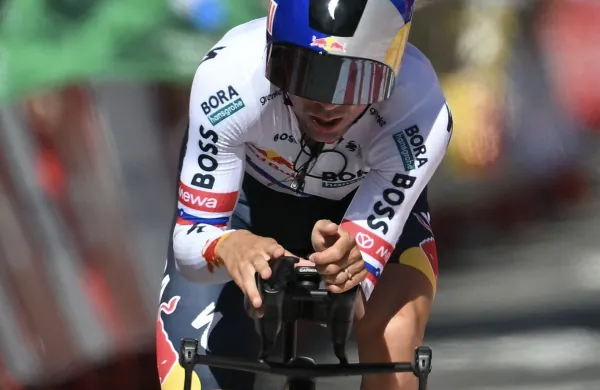 Team Bora's Slovenian rider Primoz Roglic crosses the finish line of the 18th stage of the Vuelta a Espana 2026 cycling tour, a 32,1 km individual time-trial race between El Puerto de Santa Maria and Jerez de la Frontera, on September 10, 2026.,Image: 1133113433, License: Rights-managed, Restrictions:, Model Release: no, Credit line: JORGE GUERRERO/AFP/Profimedia
