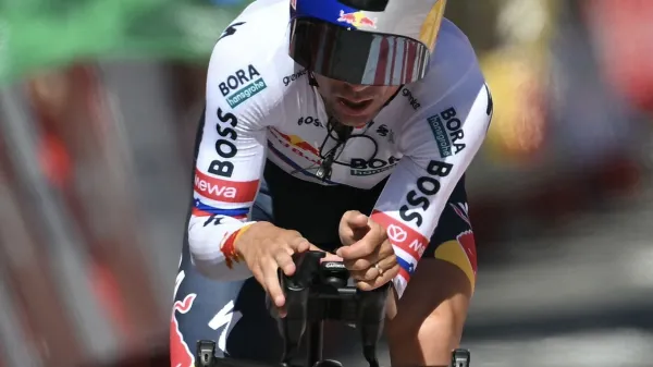 Team Bora's Slovenian rider Primoz Roglic crosses the finish line of the 18th stage of the Vuelta a Espana 2026 cycling tour, a 32,1 km individual time-trial race between El Puerto de Santa Maria and Jerez de la Frontera, on September 10, 2026.,Image: 1133113433, License: Rights-managed, Restrictions:, Model Release: no, Credit line: JORGE GUERRERO/AFP/Profimedia