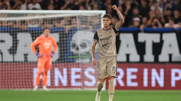 Daniel Maldini of Cagliari Calcio celebrates after scoring a penalty to give the visitors a 2-1 lead during the match.Atalanta v Cagliari - Serie A - New Balance Arena, Bergamo, Italy - 12 Sep 2026,Image: 1134488445, License: Rights-managed, Restrictions:, Model Release: no, Credit line: Cerberus Sport/Shutterstock Editorial/Profimedia
