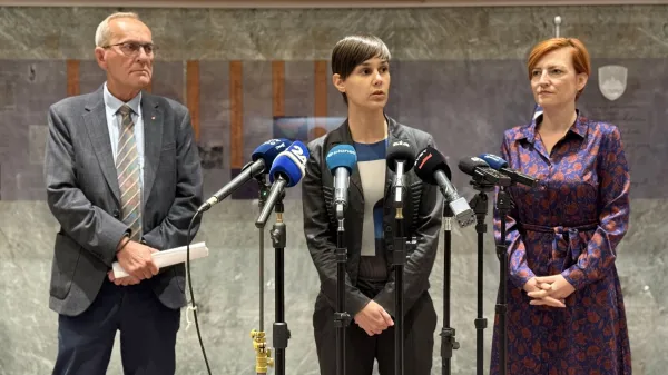 Ljubljana, DZ.Izjava za medije poslanskih skupin Svoboda, SD in Levica o zahtevi za sklic nujne seje odbora DZ za kulturo o podrejanju neodvisnih medijev, ki so jo vlozili v petek.Poslanka Svobode Sara Zibrat.
