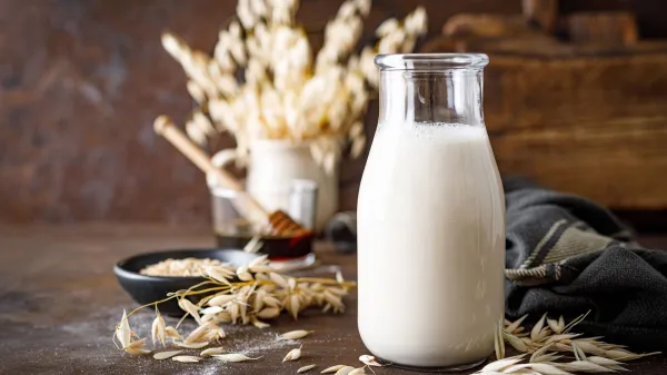 Vegan oat milk in glass bottle and ingredients for cooking. Healthy vegetarian non-dairy drink or beverage. Alternative milk,Image: 744003710, License: Royalty-free, Restrictions:, Model Release: no, Credit line: -/Ingram/Profimedia